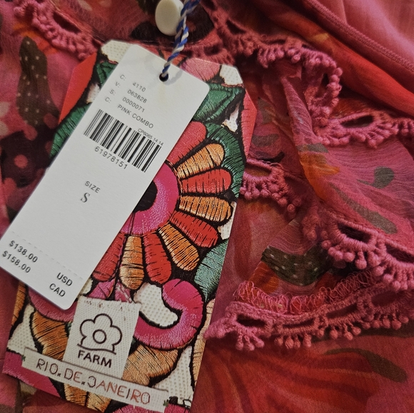 NWT Farm Rio Pink Lace Trim Top - Picture 5 of 14